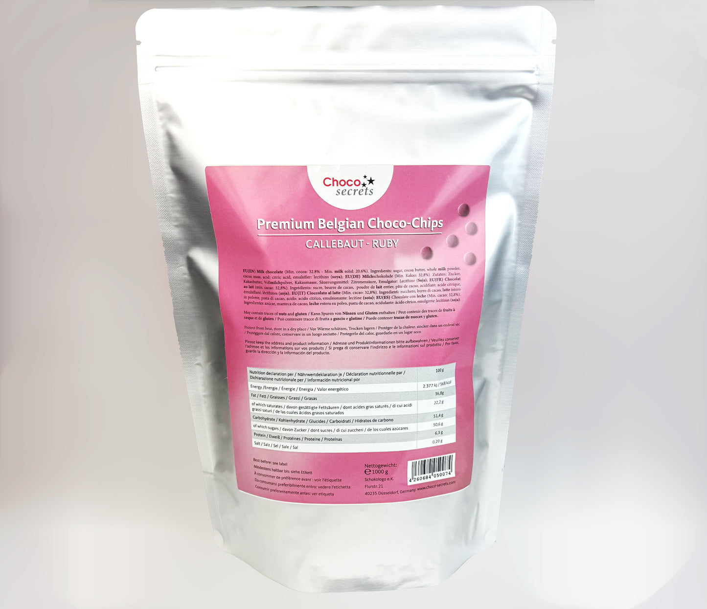 Callebaut Ruby RB2 - 32.8% feinste belgische Schokoladenkuvertüre, 1 kg, im wiederverschließbaren Beutel