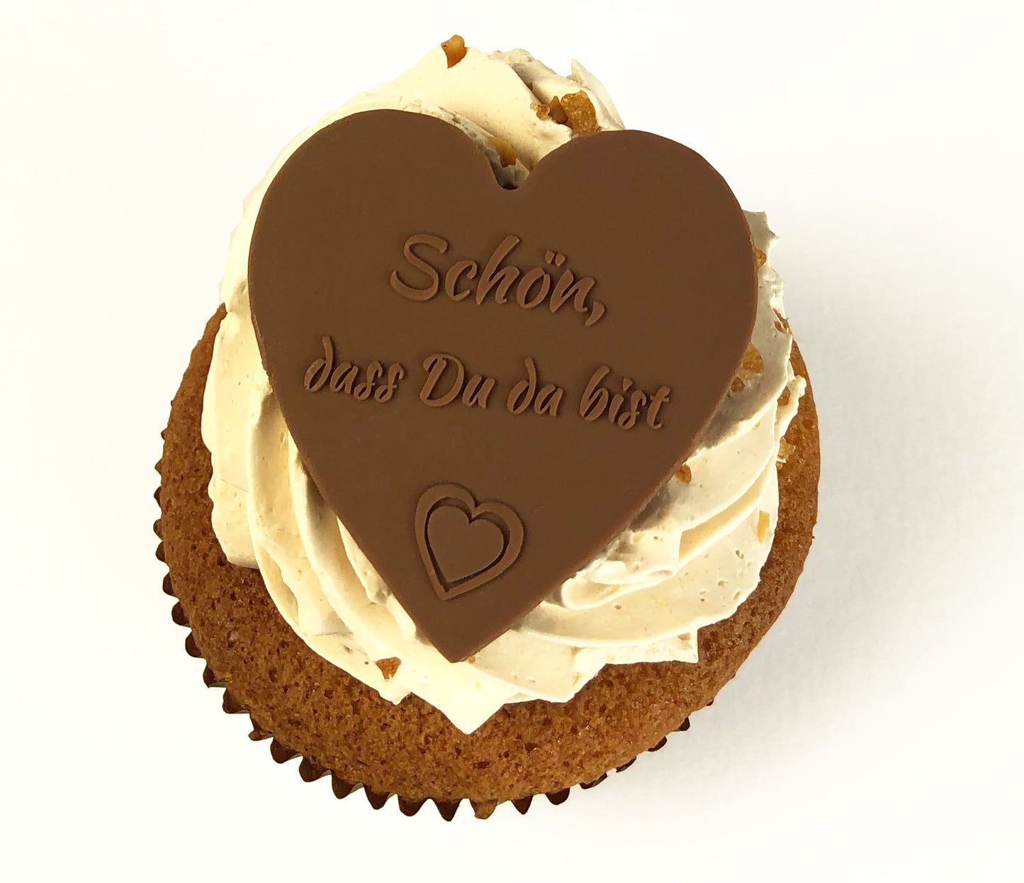 Gastgeschenke Schokoladenherzen - 12 St. aus Vollmilch-Schokolade - 'Schön, dass du da bist' für Gastfreundschaft und besondere Anlässe, Tischdekoration oder Torten-Verzierung