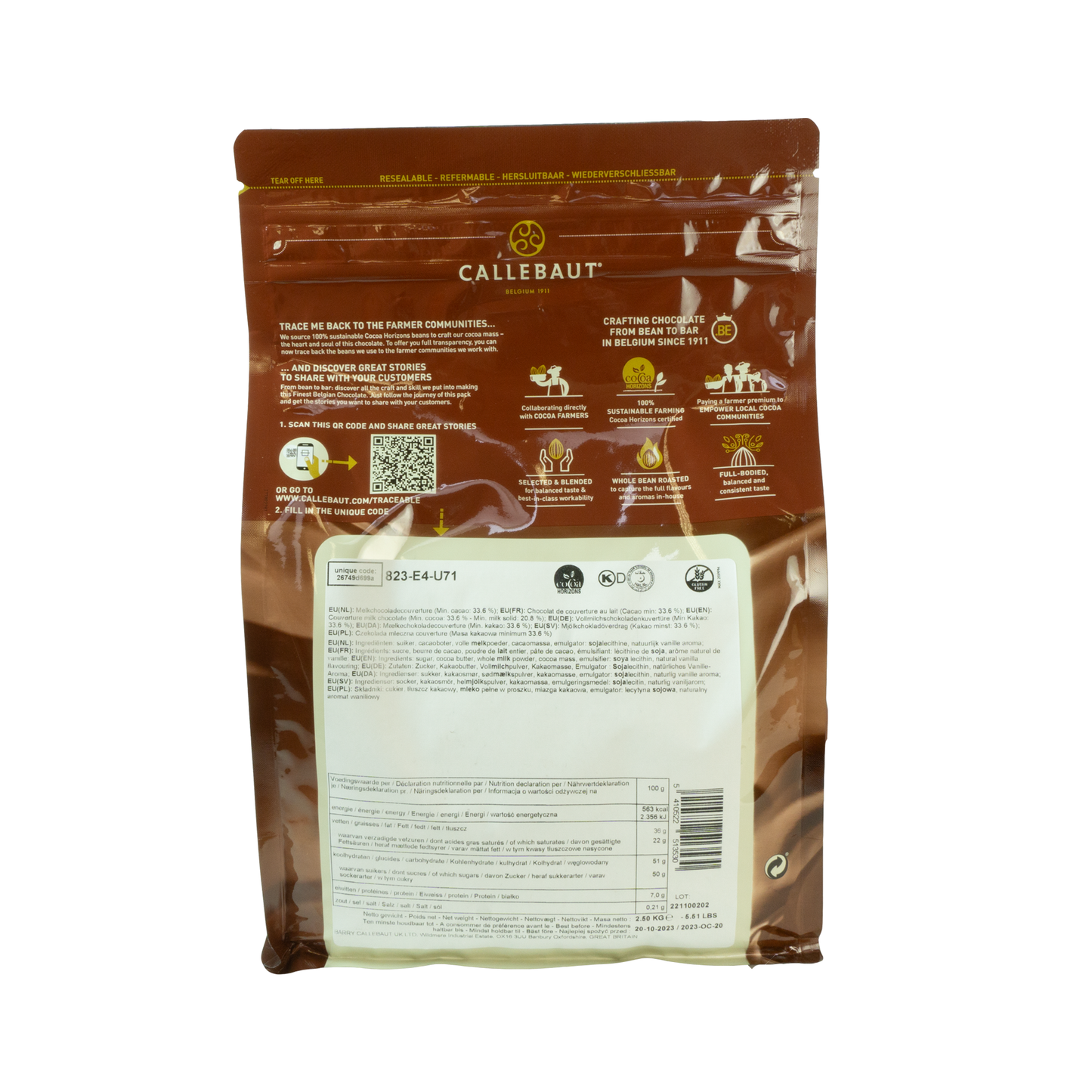 Callebaut Feinste Belgische Schokolade 33,6 % – Vollmilch 823 Callets 2,5 kg