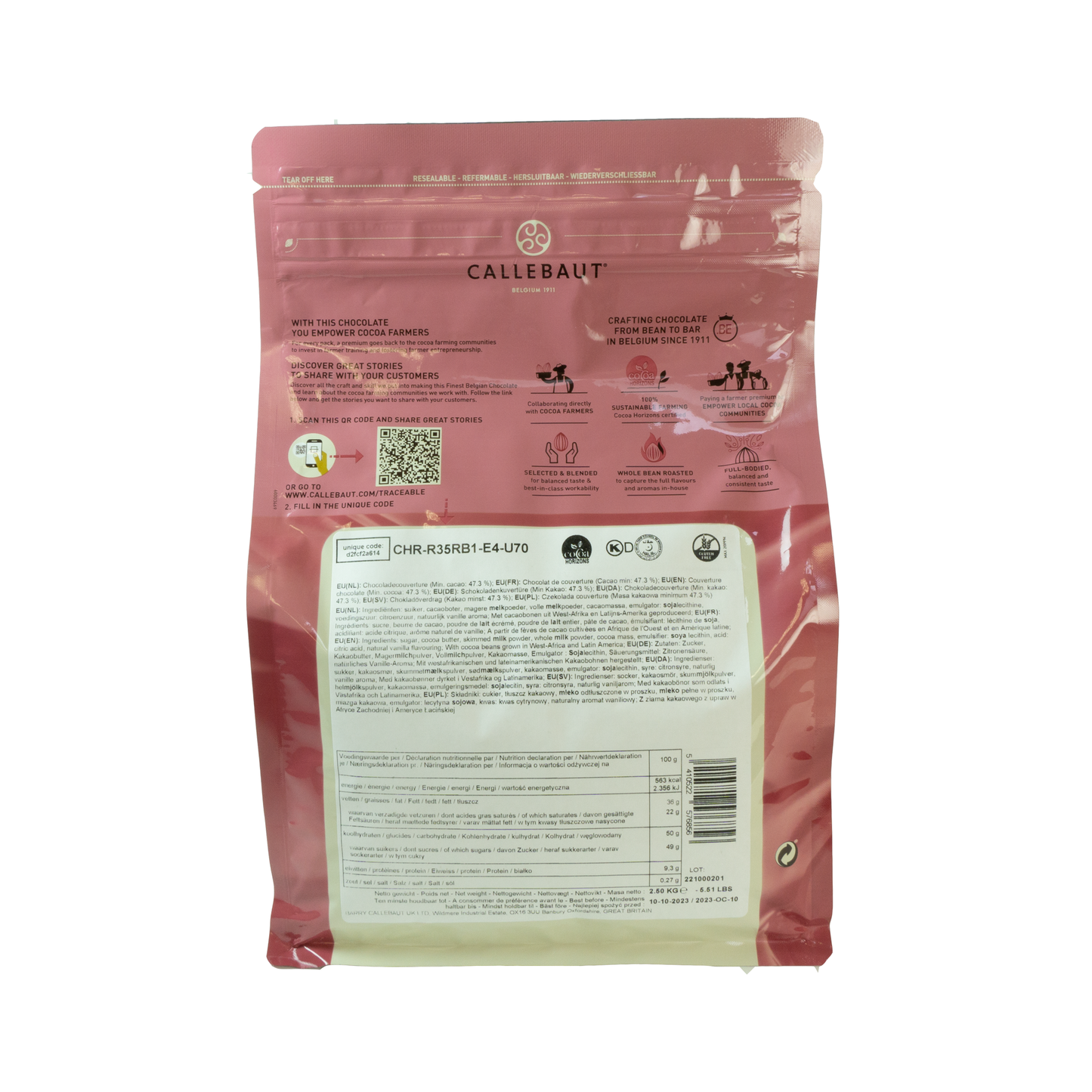 Callebaut Ruby 47,3 % feinste belgische Ruby-Schokoladenkuvertüre 2,5 kg