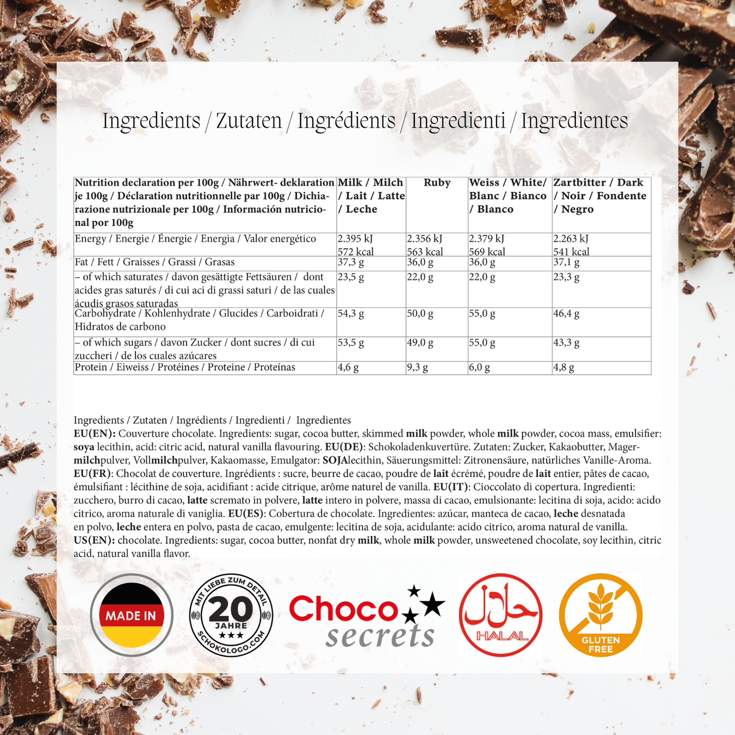 Choco-Drops, 3 x 600g (Vollmilch, Zartbitter, Weiß)