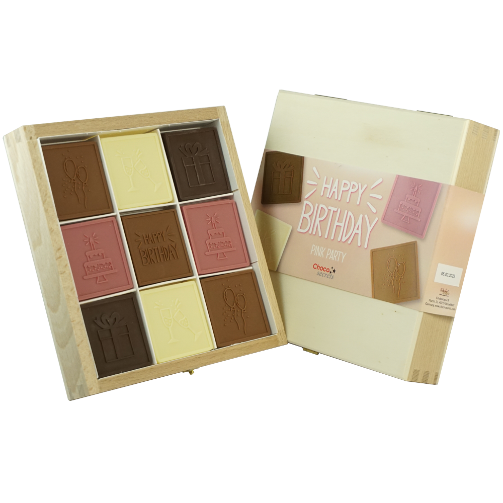 Schokoladen-Geburtstagsbox "Happy Birthday - Pink Party"