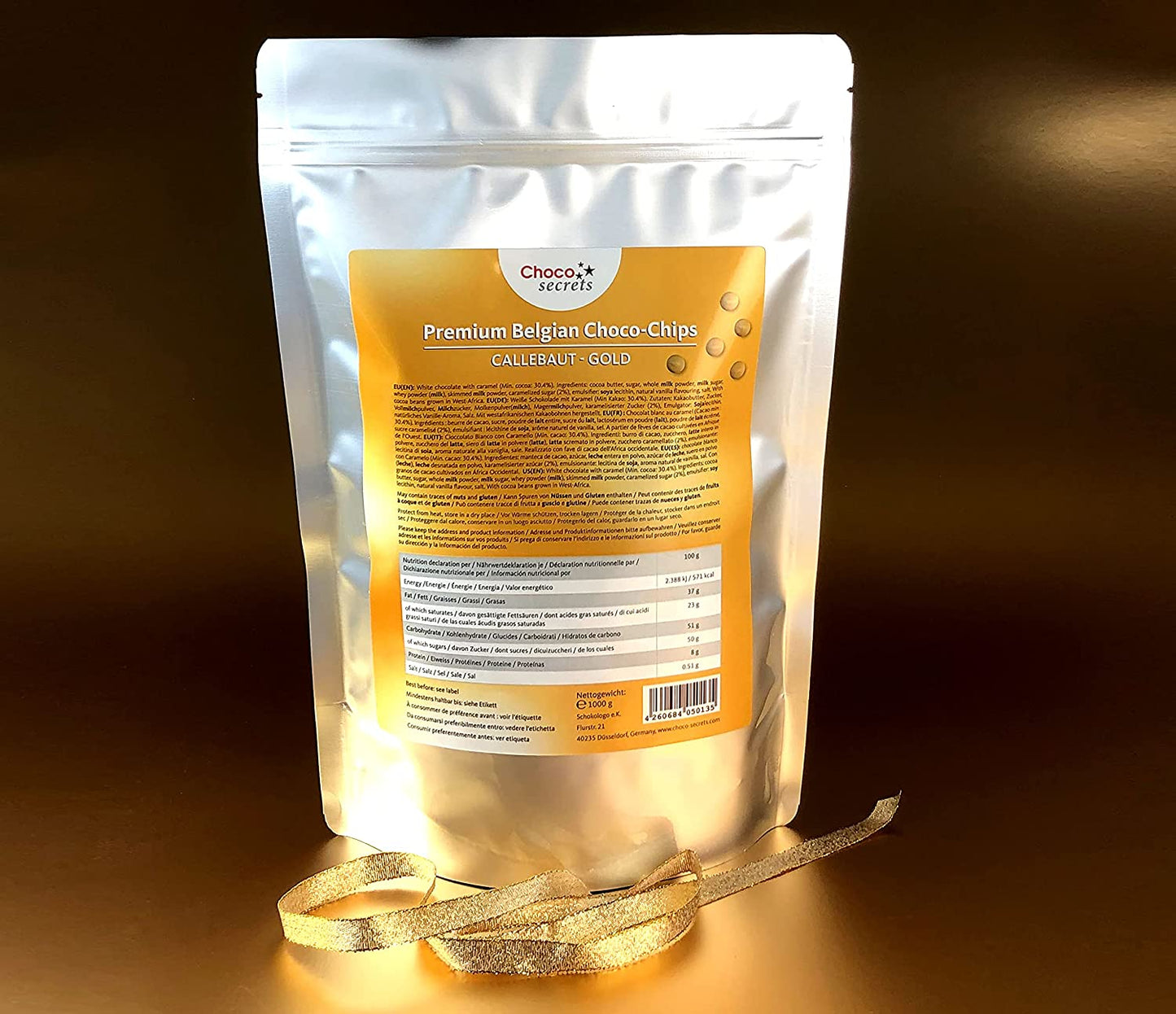 Callebaut Gold 30,4 % feinste belgische Karamell-Schokoladenstückchen 1 kg, im wiederverschließbaren Beutel