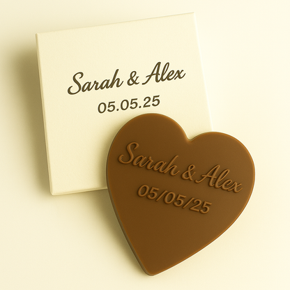 wedding_favors_milk_chocs_plain_box_lightgold embossed with names of bride and groom in a individually printed box.
